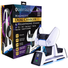 Load image into Gallery viewer, GHOST GEAR™ GG™ PS5 Dual Charger and Headphone Stand with Magnetic Induction Technology and Blue Gamer Glow LED