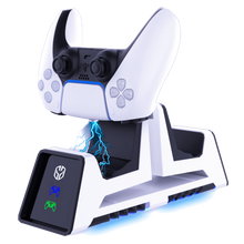 Load image into Gallery viewer, GHOST GEAR™ GG™ PS5 Dual Charger and Headphone Stand with Magnetic Induction Technology and Blue Gamer Glow LED